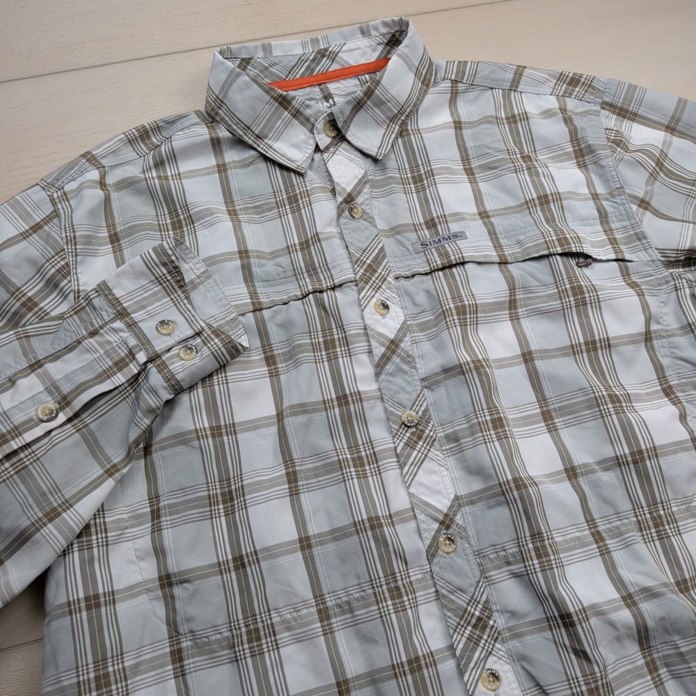 Simms Guide Series Fishing Shirt Mens Large Grey Plaid Long Sleeve Vented L/S